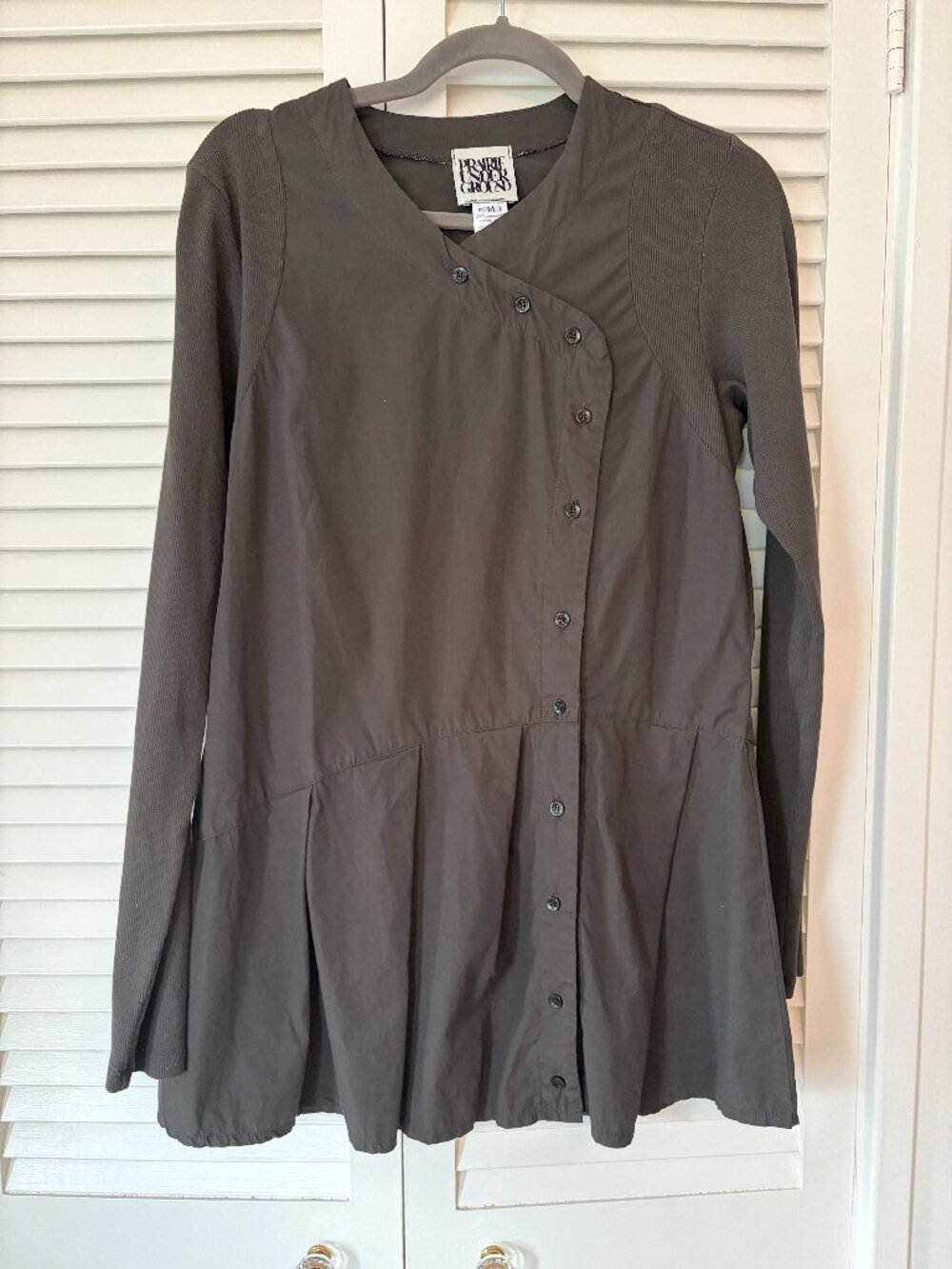 Prairie Underground tunic top shirt medium brown long sleeve button ribbed